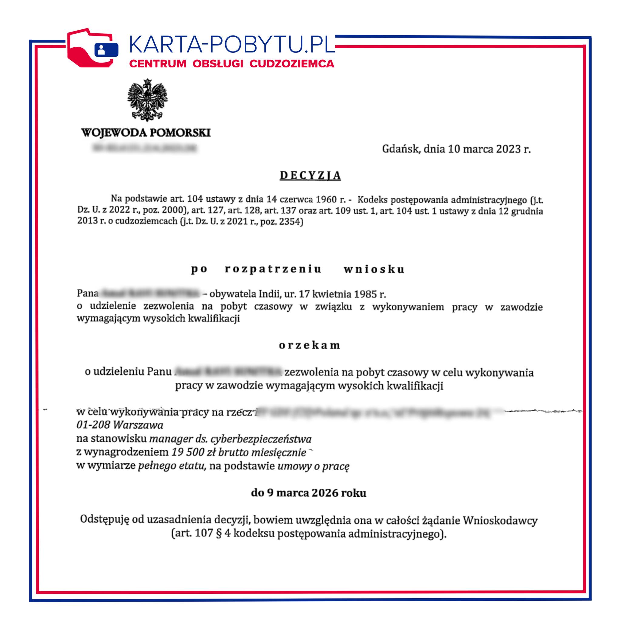 pozytywna decyzja na pobyt czasowy